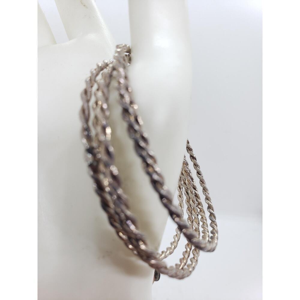 Vintage 10k White Gold Plated Rope Twist Bangle Bracelet Stackable 5 Pc Lot